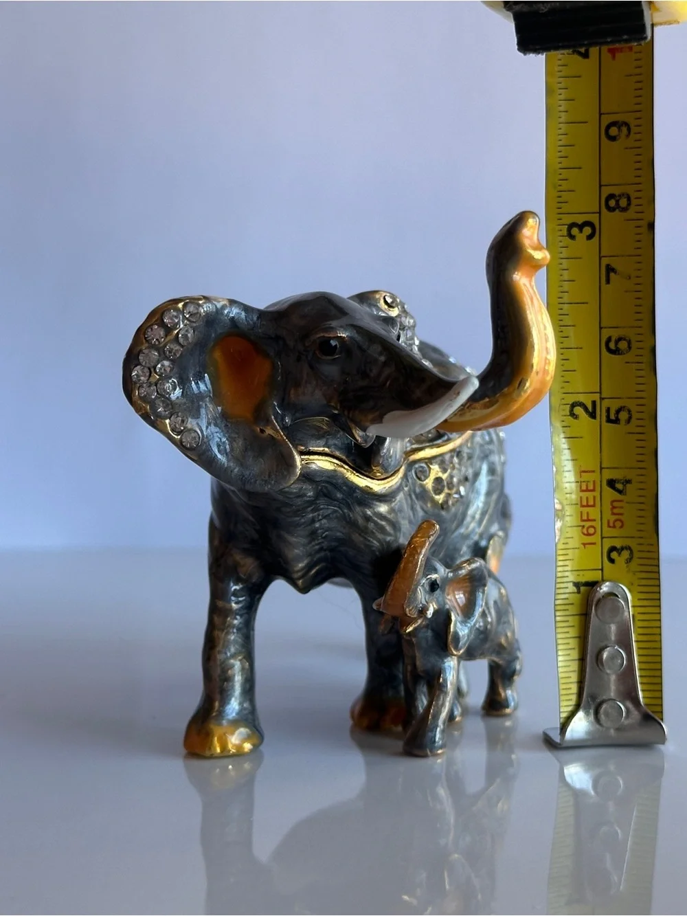 Vntg Jeweled Enamel Collection Elephant & baby Hinged Trinket Box CrackerBarrel